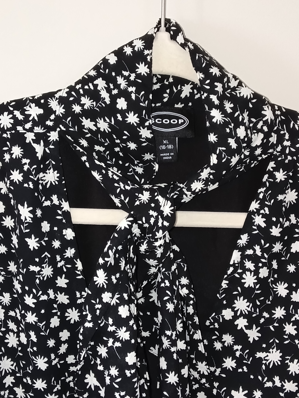 NWT Scoop XL Black Floral Tie Neck Long Sleeve Mini Dress Prairie Cottagecore - Picture 3 of 8